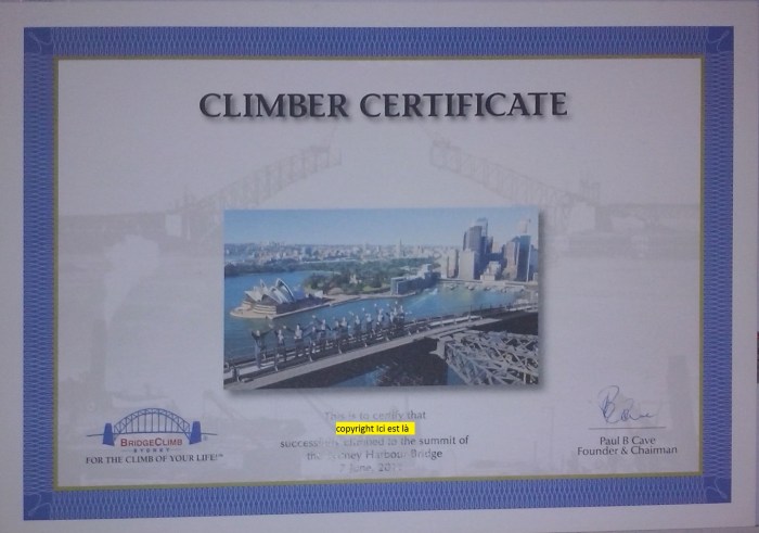Climber certificate